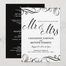 Convites de Casamento Elegantes Tudo em Um | Preto