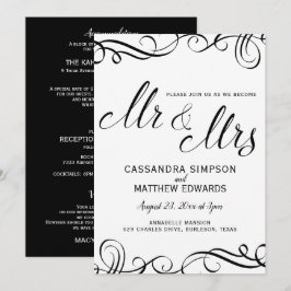 Convites de Casamento Elegantes Tudo em Um | Preto