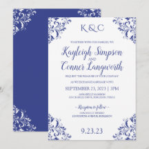 Convites de Casamento Elegantes Vintage Azul Real