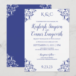 Convites de Casamento Elegantes Vintage Azul Real