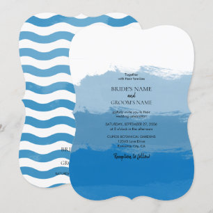 Convites de Casamento em Aquarela Azul de Praia