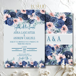 Convites de Casamento em Aquarela Azul Marinho e R