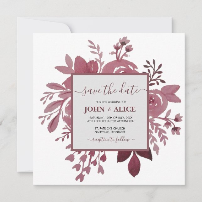 Convites de casamento em aquarela floral burgundy  (Frente)