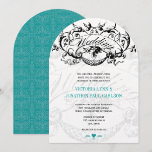 Convites de Casamento em Azul Água Moderno Vintage