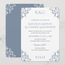 Convites de Casamento em Azul Empoeirado | Elegant