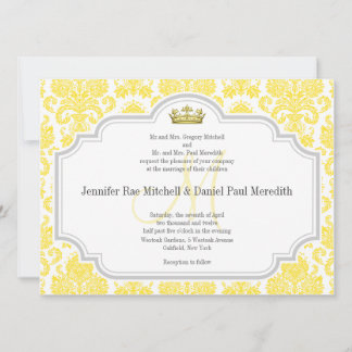Convites de Casamento em Damasco Amarelo Monograma