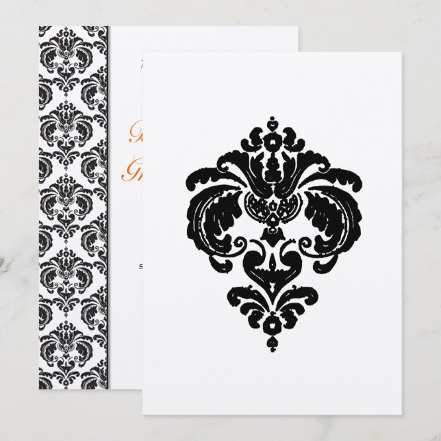 Convites de Casamento em Damasco Preto (Frente/Verso)