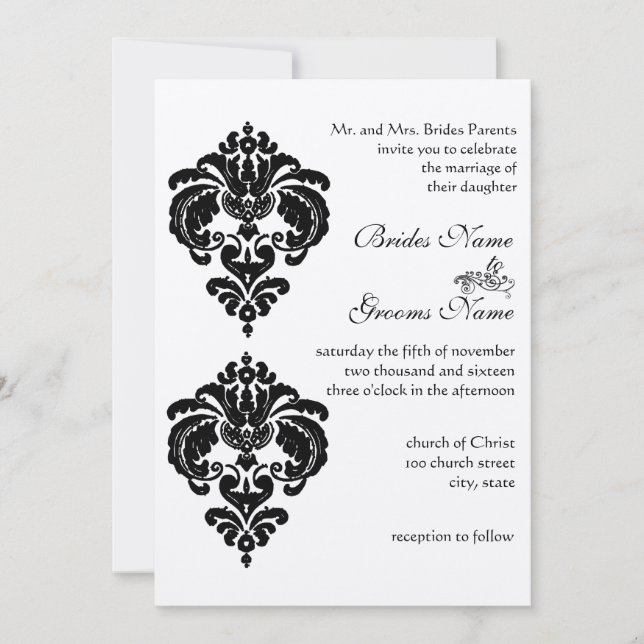 Convites de Casamento em Damasco Preto (Frente)