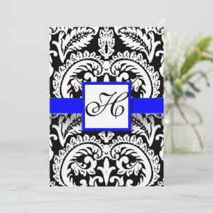 Convites de Casamento em Damasco Preto com Azul Re