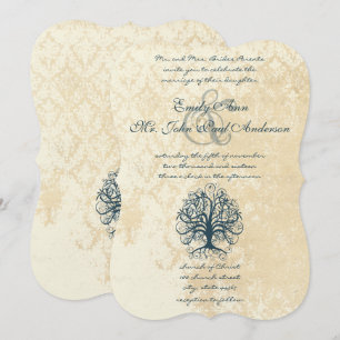 Convites de Casamento em Damask com Renda de Árvor