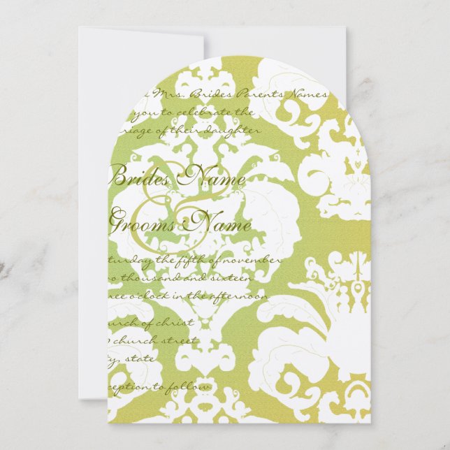 Convites de Casamento em Damask Verde (Frente)