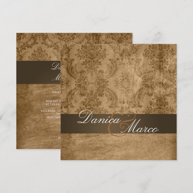 Convites de Casamento em Damask Vintage (Frente/Verso)