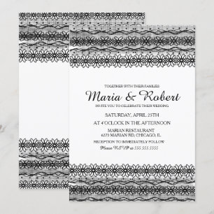 Convites de Casamento em Renda Floral Preta Gótica