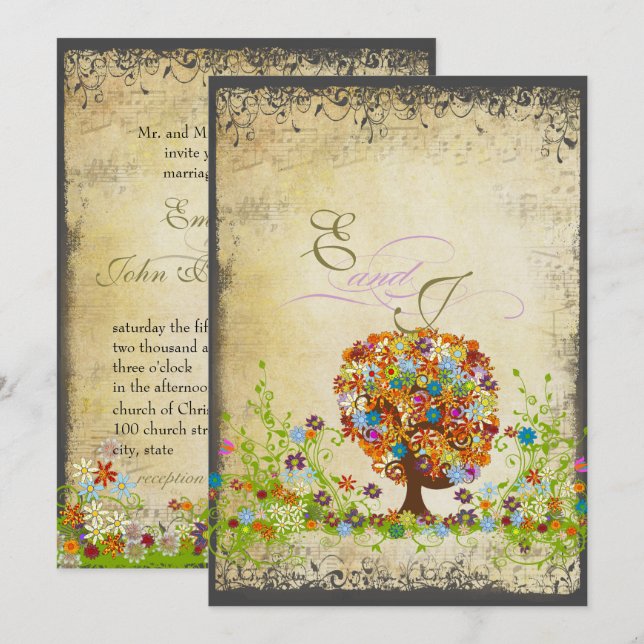 Convites de Casamento Enchanted Forest Side Branch (Frente/Verso)