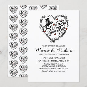 Convites de Casamento Esqueleto Preto e Branco Gót