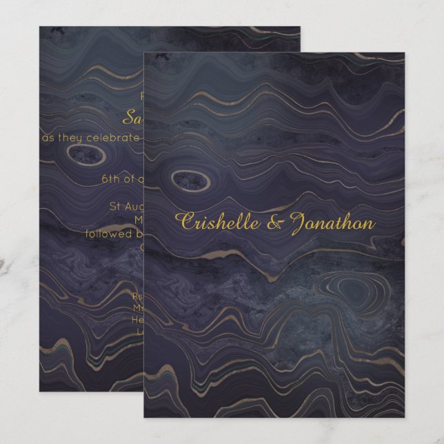 Convites de Casamento Exclusivos Dourados do Marbl (Frente/Verso)