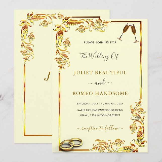 Convites de Casamento Exemplares com Moldura Flora (Frente/Verso)