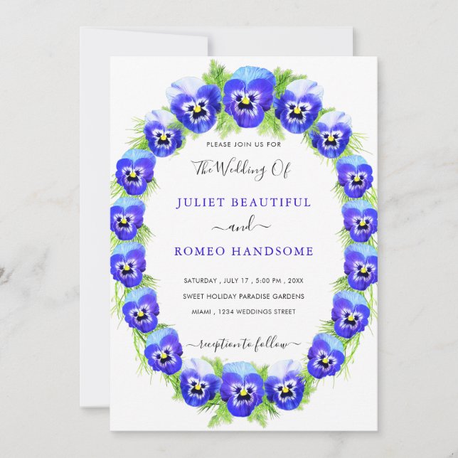 Convites de Casamento Exemplo Moldura de Violetas (Frente)
