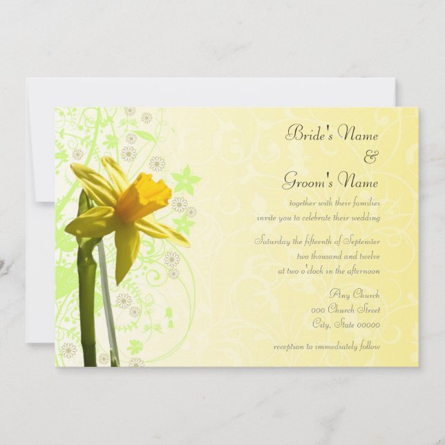 Convites de Casamento Florais Amarelos de Narciso  (Frente)