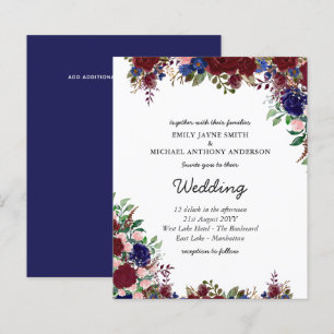 Convites de casamento Florais Azuis de Bordo Orça