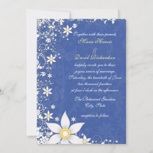 Convites de Casamento Florais Azul Brilhante e Bra
