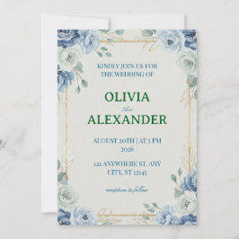 Convites de Casamento Florais Azul Clássico