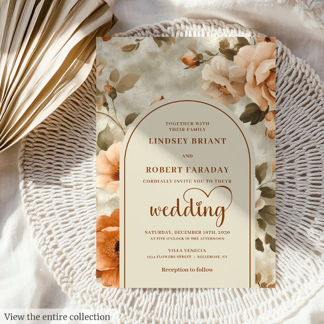 Convites de Casamento Florais Chic Boho Rusty Marf (Chic Boho Rusty Ivory Sage Floral Wedding Invitation

)