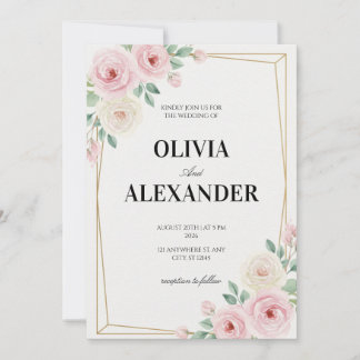 Convites de Casamento Florais Clássico Rosa Suave