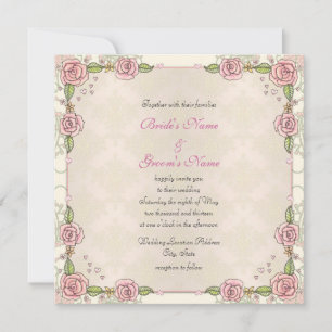 Convites de Casamento Florais Damasco com Rosas Ro