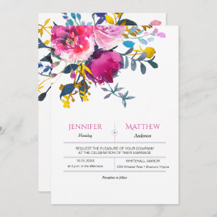 Convites de casamento Florais de Aquarela de Petai