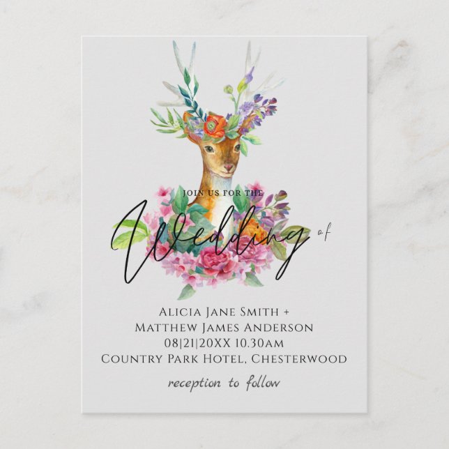 Convites de casamento Florais de Boho Woodland Dee (Frente)