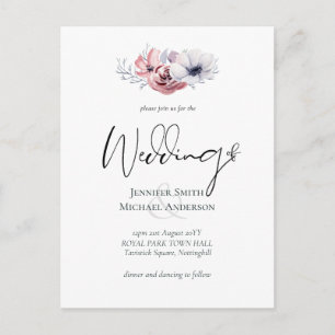 Convites de casamento Florais de Coral Azul Dusty