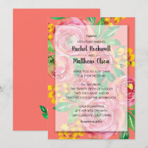 Convites de casamento Florais de Coral, Rosa, Amar