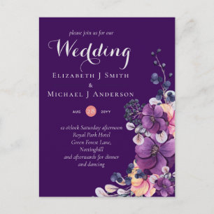 Convites de casamento Florais de Ginger Roxo
