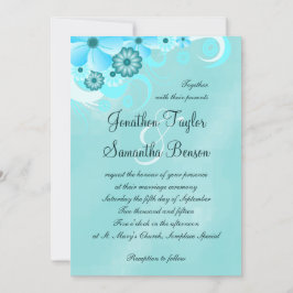 Convites de casamento Florais de Hibiscus Aqua Blu