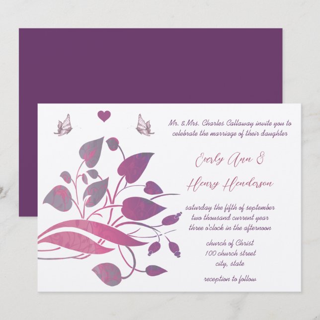 Convites de Casamento Florais de Orquídea Rosa e R (Frente/Verso)