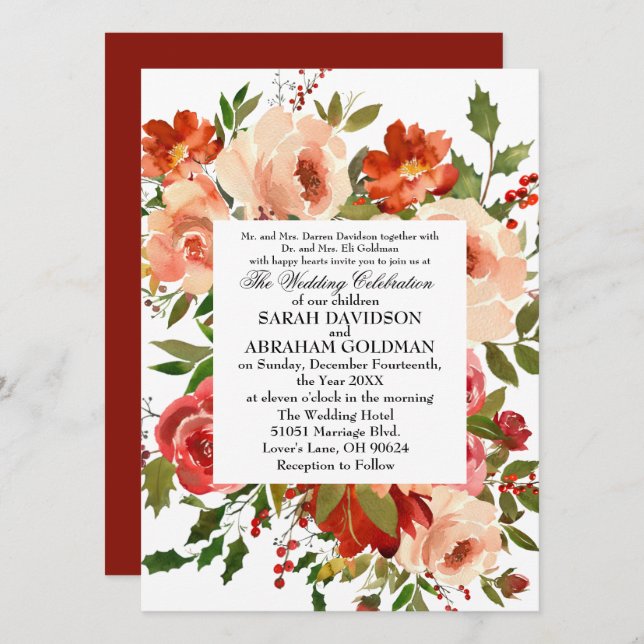 Convites de Casamento Florais Elegantes e Formais  (Frente/Verso)