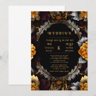 Convites de Casamento Florais Elegantes em Ouro e
