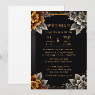 Convites de Casamento Florais Elegantes em Ouro e