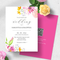 Convites de Casamento Florais em Aquarela com Códi