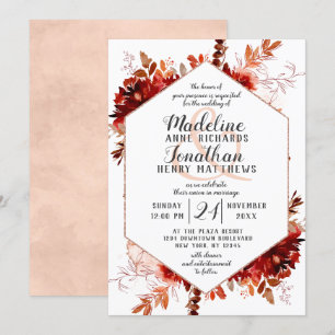 Convites de Casamento Florais em Hexágono Rústico