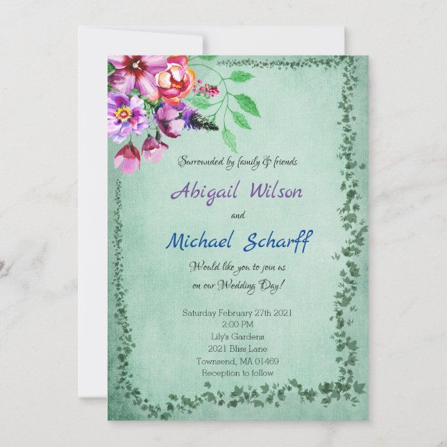 Convites de Casamento Florais Evergreen (Verso)