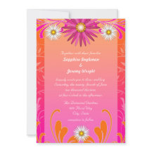 Convites de Casamento Florais Laranja e Rosa Choqu