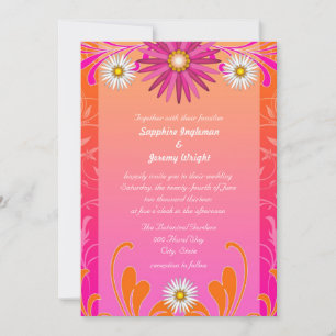 Convites de Casamento Florais Laranja e Rosa Choqu