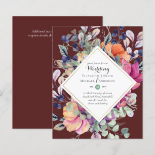 Convites de Casamento Florais Laranja Roxo BUDGET