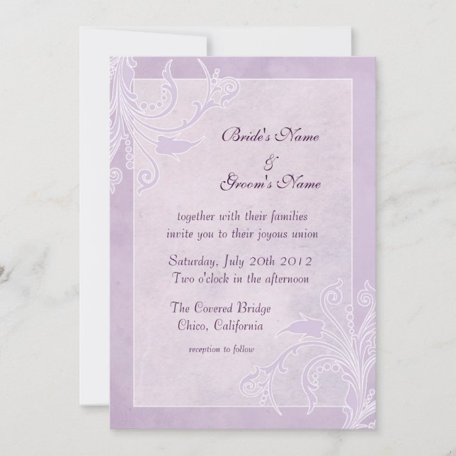 Convites de Casamento Florais Lavanda Elegantes (Frente)