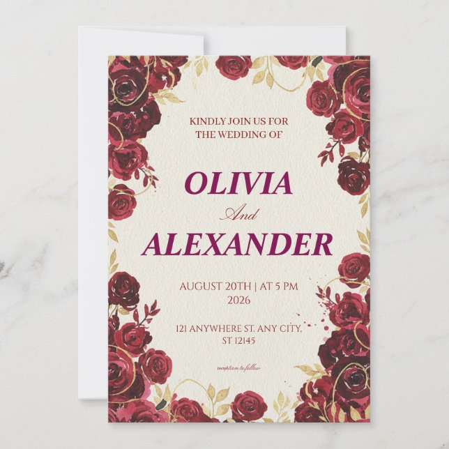 Convites de Casamento Florais Luxo Sombrio (Frente)