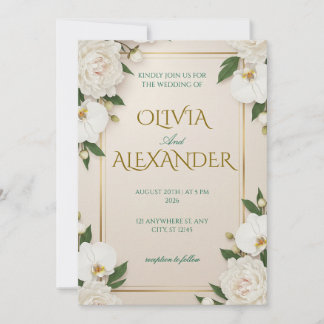 Convites de Casamento Florais Luxuosos Brancos