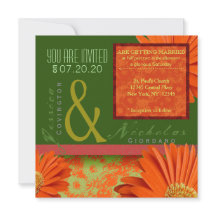 Convites de casamento Florais Preppy Green Orange 