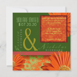 Convites de casamento Florais Preppy Green Orange 